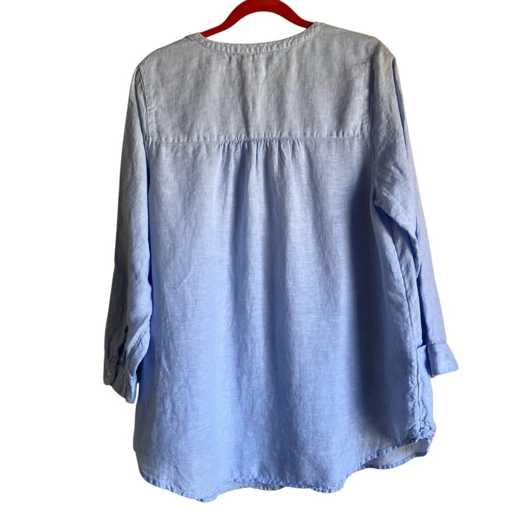 Sigrid Olsen Sky Blue Linen Button Up Pocketed Tunic Shirt Lagenlook Resort XXL - Picture 5 of 16